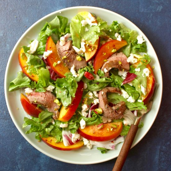 Grilled Steak Salad with peaches