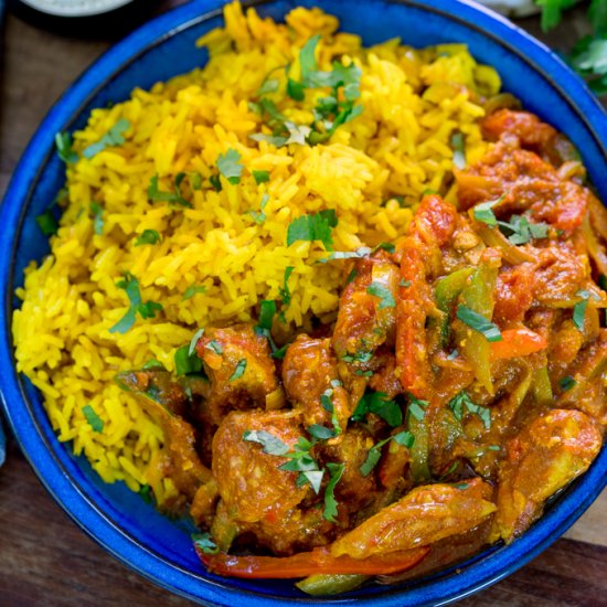 Chicken Jalfrezi with pilau rice