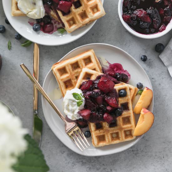 Waffles with Peach Compote