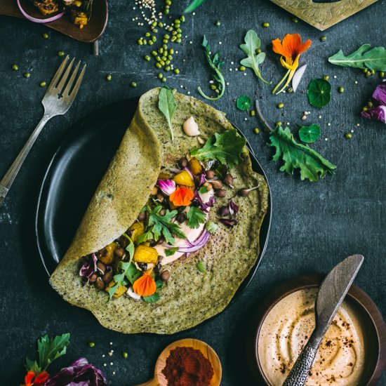 SAVORY MUNG BEAN QUINOA CREPES