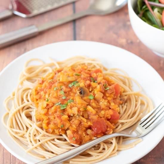 Chorizo Bolognese with Lentils