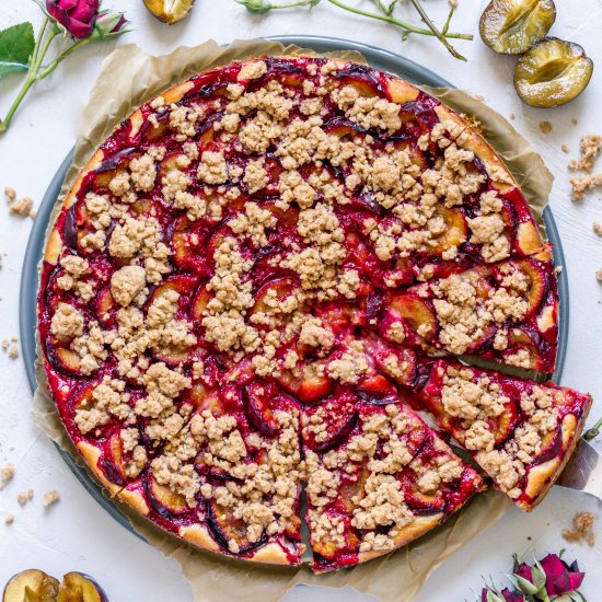 Juicy plum streusel cake