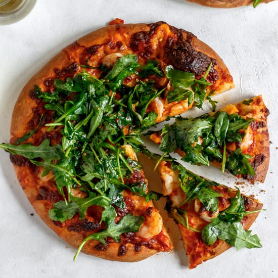 Shrimp and Arugula Pizza