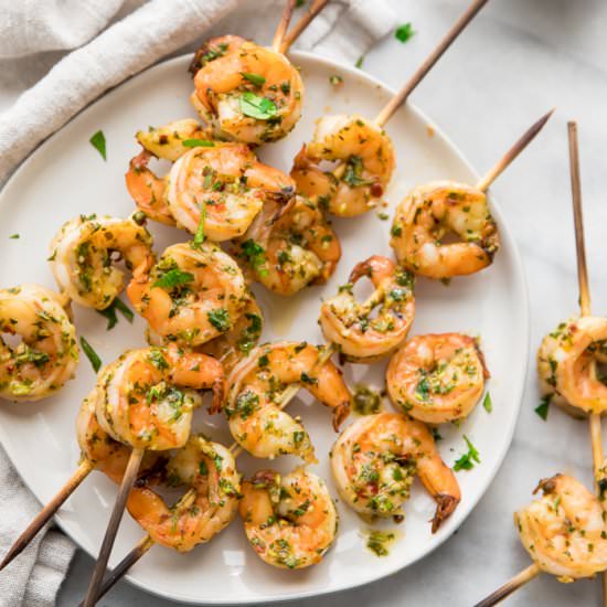 Quick Chimichurri Shrimp Skewers