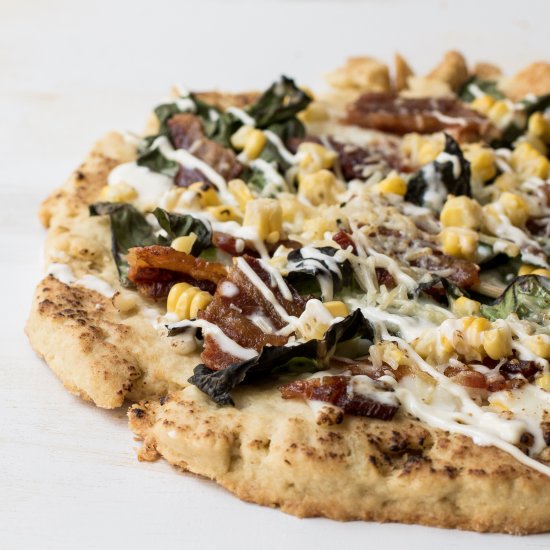 Chard, Bacon, and Corn Pizza