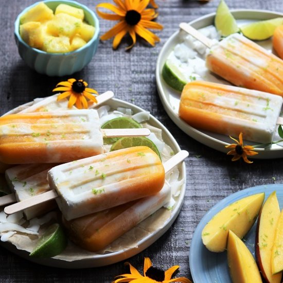 Mango Pineapple Coconut Popsicles