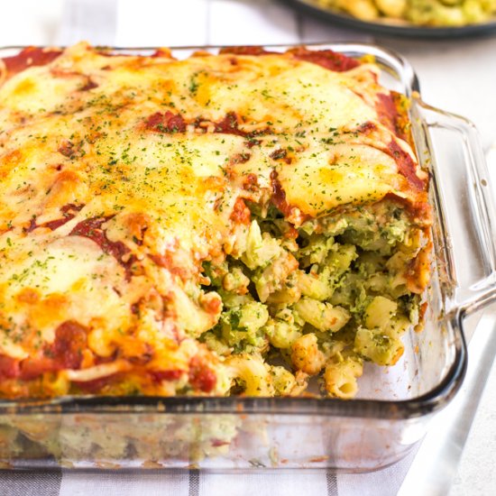 Creamy bean and spinach pasta bake