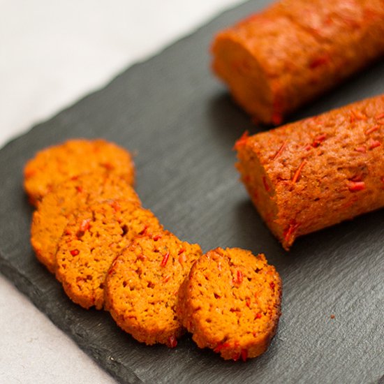 Spicy vegan Spanish chorizo