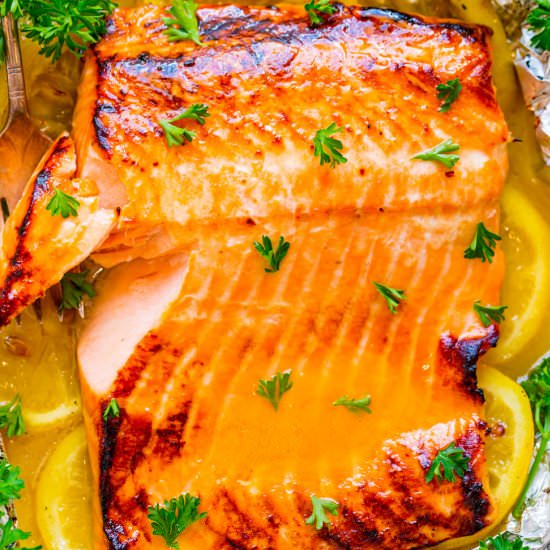 Grilled Honey Lemon Butter Salmon