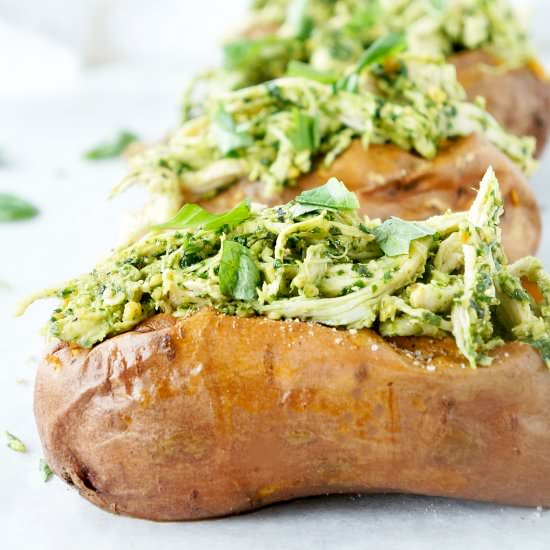 PESTO CHICKEN STUFFED SWEET POTATO