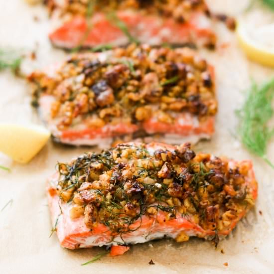 Mustard Dill Walnut Crusted Salmon