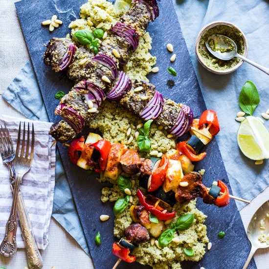 Steak and veggie BBQ skewers