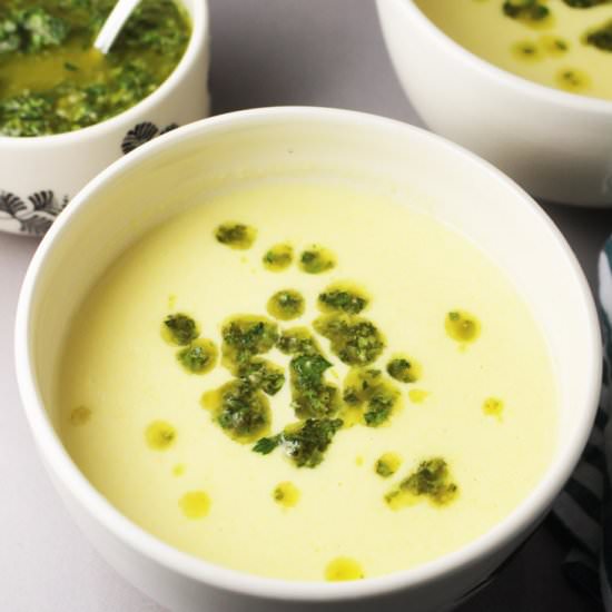 Creamy Corn Soup with Chimichurri