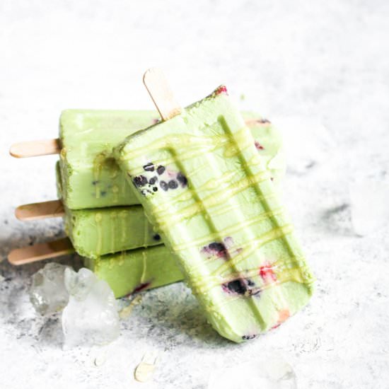 Berry Matcha Latte Popsicles