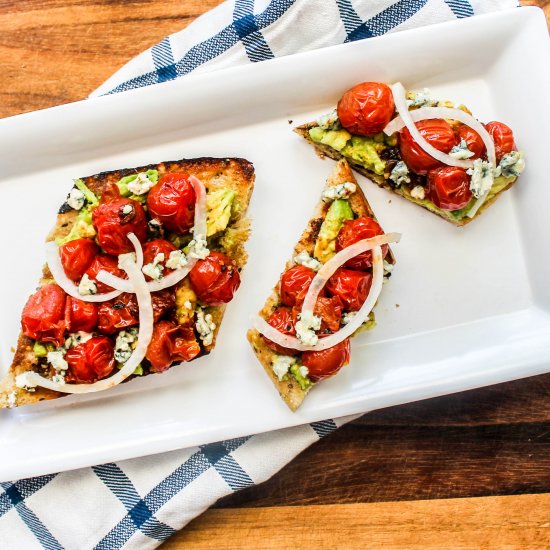 avocado toast with burst tomatoes