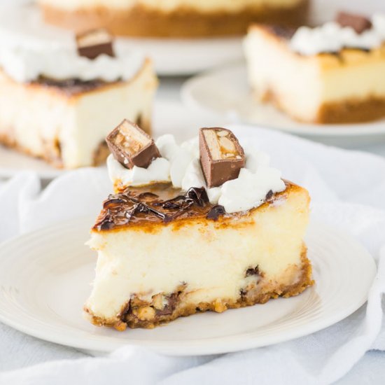 White Chocolate Snickers Cheesecake