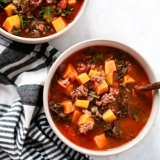 Ground Beef Butternut Kale Soup