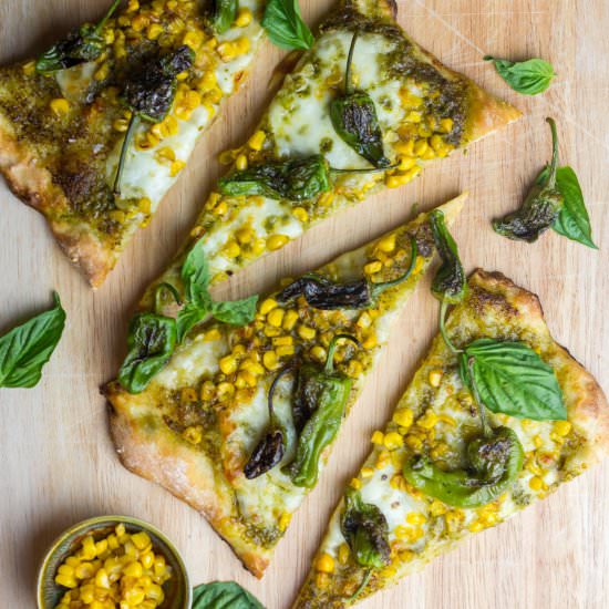 Corn and Shishito Pepper Pizza