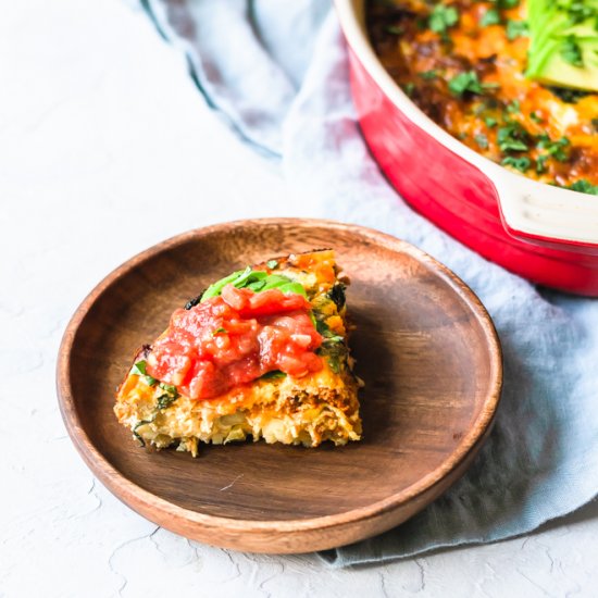 Spicy soy chorizo egg casserole