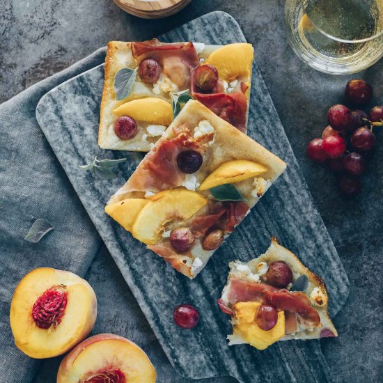 Peach, Grape, Prosciutto Focaccia