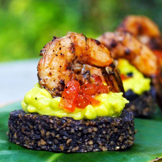 Shrimp & black mushroom polenta