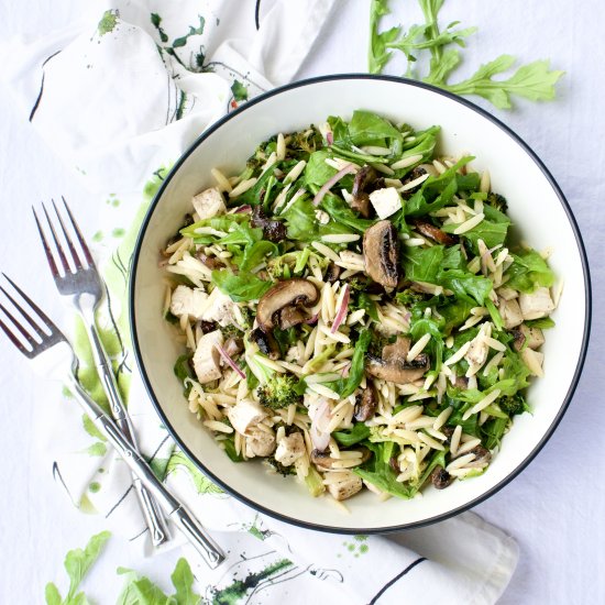 Roasted Mushroom Arugula Orzo Salad