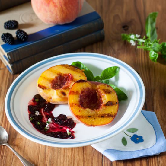 GRILLED PEACHES BLACKBERRY WINE SAUCE