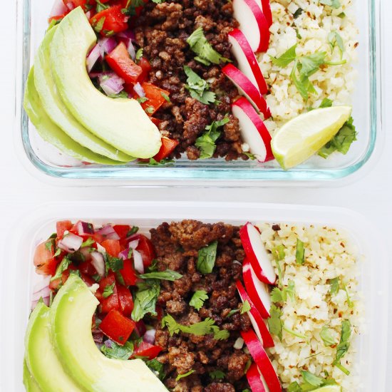 Beef Taco Meal Prep Bowls