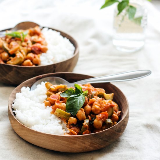 Chickpea Zucchini Tomato Basil Stew