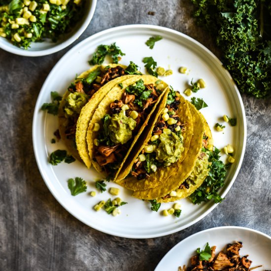 BBQ Jackfruit Tacos + Kale Corn Sla