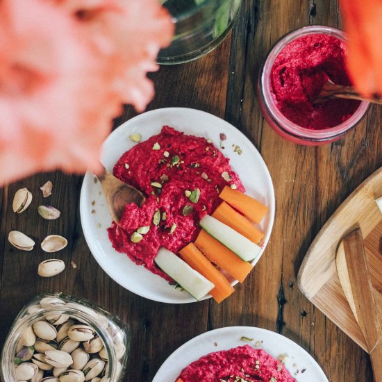 Bright Pink Roasted Beet Hummus