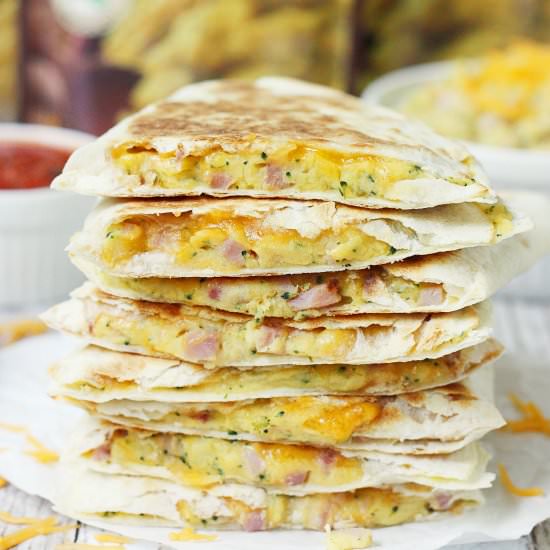 5-Minute Broccoli & Ham Quesadillas