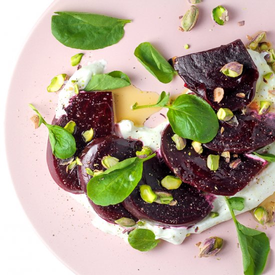 Beets and Pistachios w/ Feta Cream