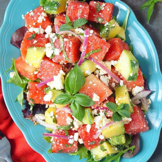 Watermelon cucumber feta salad