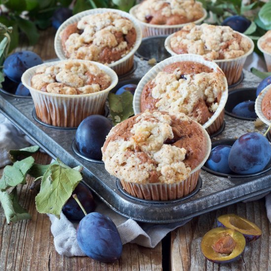 Chocolate muffins with plums