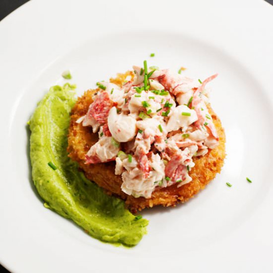 Lobster salad on a fried tomato