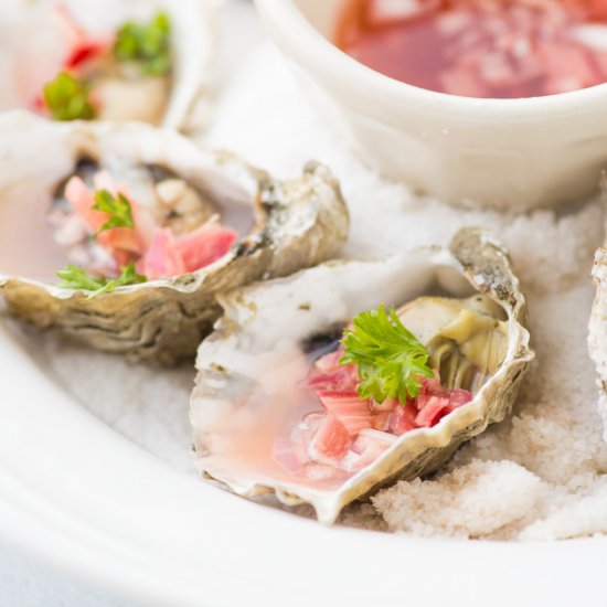 Oysters with Rhubarb Mignonette