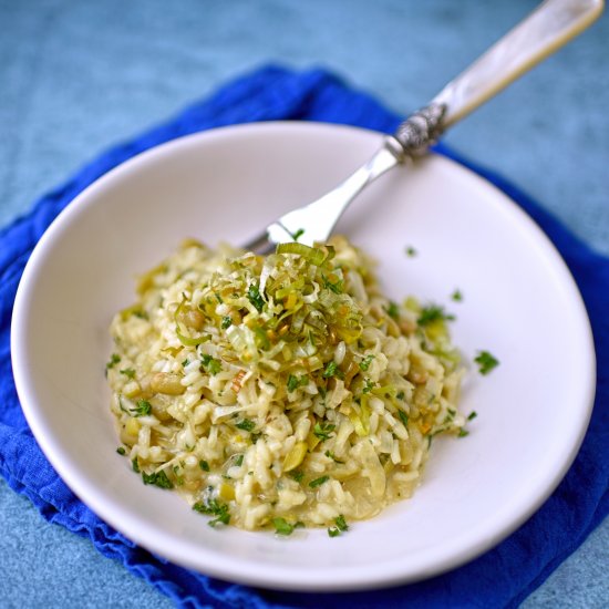 flageolet and crispy leek risotto