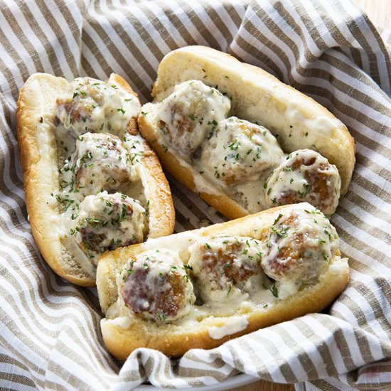 Chicken Alfredo Meatball Subs