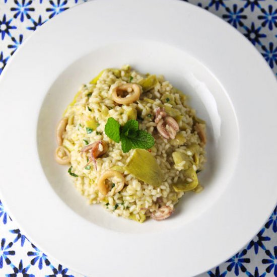 Calamari Artichokes Mint Risotto