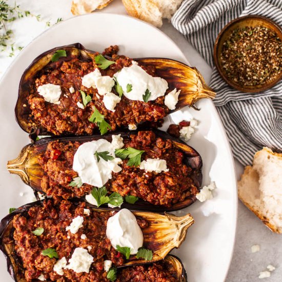 Roasted Eggplant with Lamb Sauce