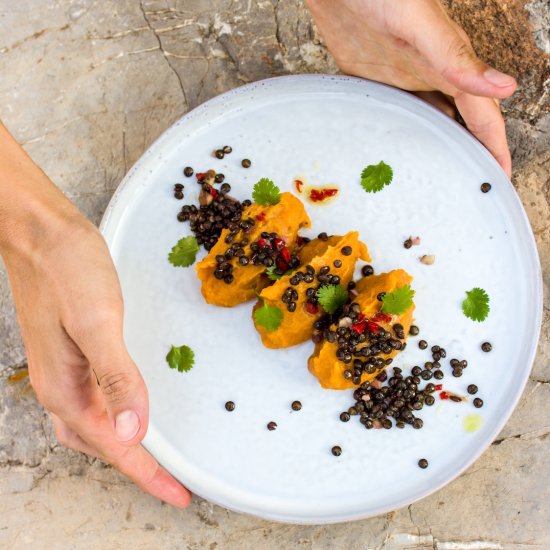 Sweet Potato Puree & Beluga Lentils