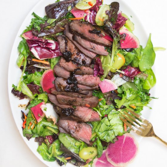 Grilled Steak with Spicy Herb Salad