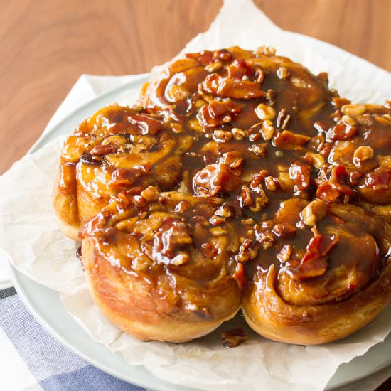 Bourbon-Maple Sticky Buns w/ Bacon