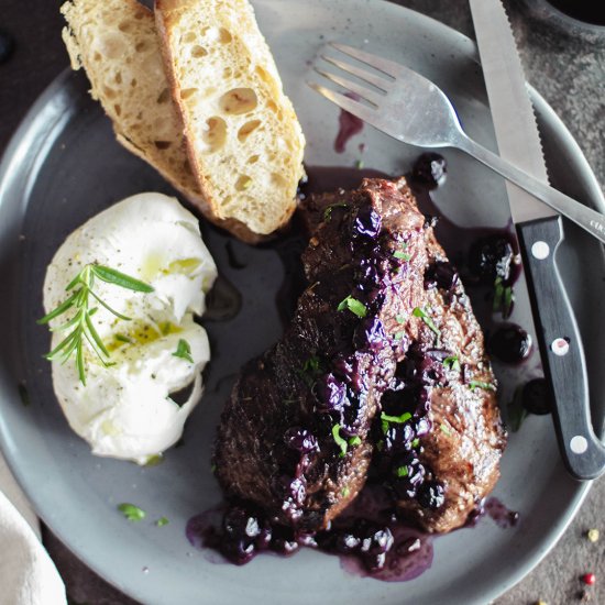 Kangaroo Loin with Blueberry Glaze