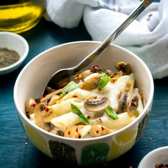 Pasta in white sauce with mushrooms