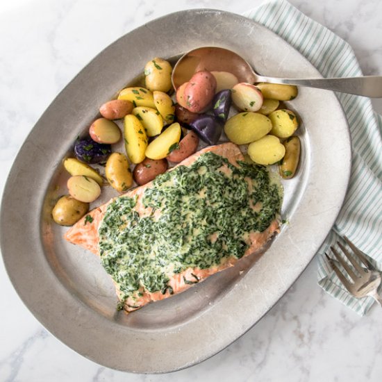 Oven Poached Salmon Spinach Sauce