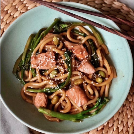 Salmon and Udon Noodle Stir Fry