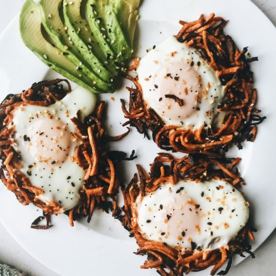 Sweet Potato Spiral Egg Nests