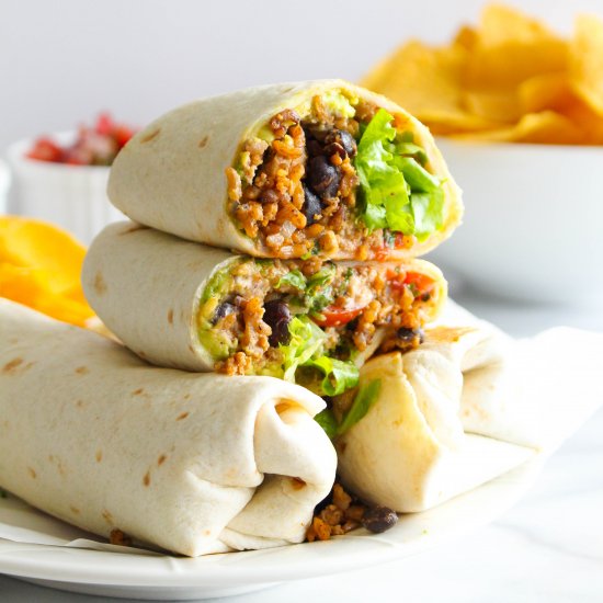 Meaty Rice and Bean Burritos